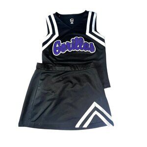 Cheerleader Uniform Outfit Costume Adult M Purple Black Gorilla 36" Top 28 Skirt
